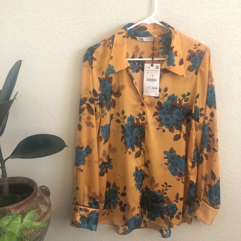 Zara Yellow/Blue Button Up Shirt
